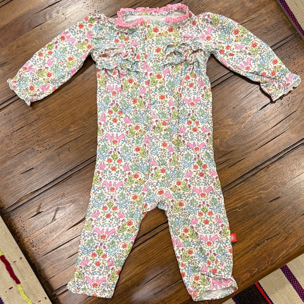 Magnetic Me Floral Baby Romper with Ruffle Details, size 6-9months